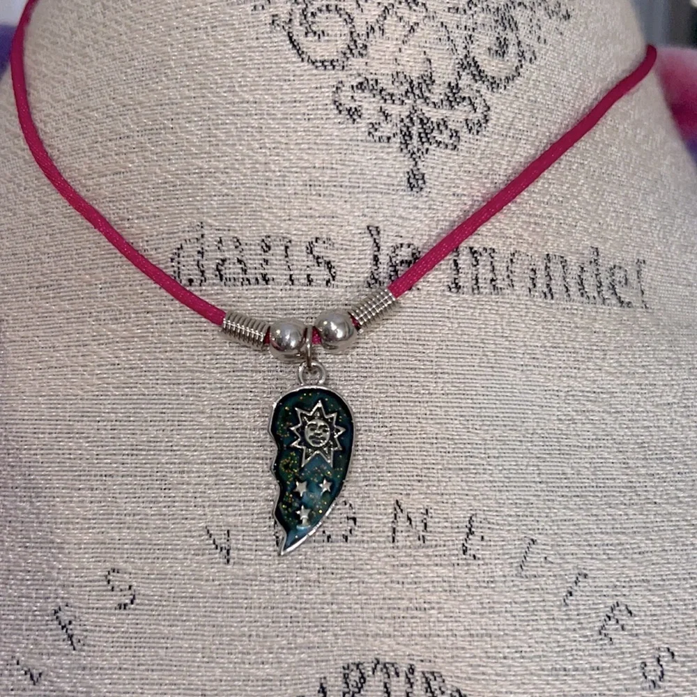 Live Love Protect Cherish half heart friendship necklace pink silver moon stars​ - Picture 2 of 5